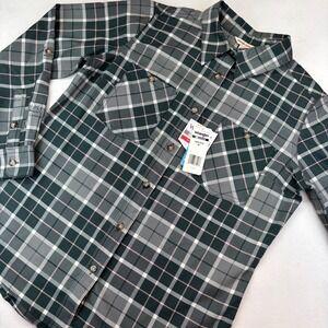 Wrangler RIGGS Workwear Plaid Flannel Shirt Women's Medium Green Gray Pink New‎